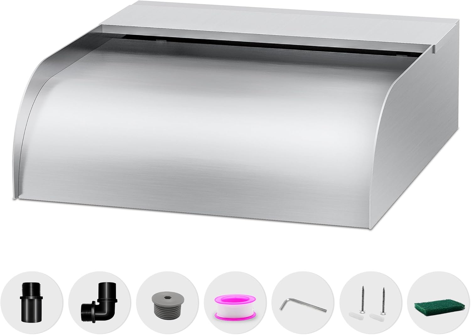 Pool Fountain Waterfall Spillway with Wider Water Flow Platform, Stainless Steel Waterfall with Pipe Connector Kits, Water Feature Spillway for Garden Decor, Patio, Ponds, 11.8"x11.8"x3.9