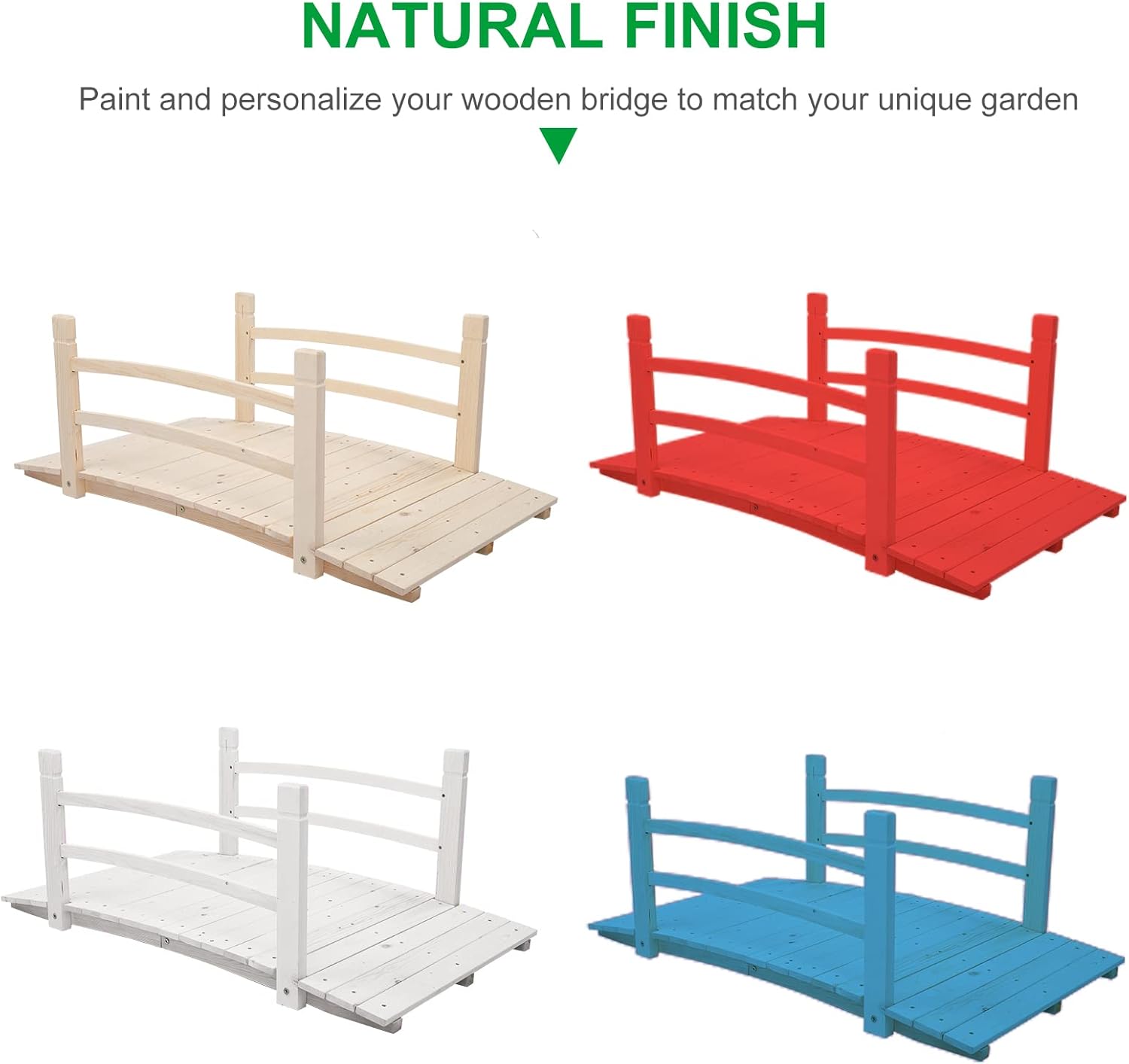 VINGLI 4 ft Garden Bridge, Arch Walkway Wooden Bridge with Safety Rails Natural Finished, Decorative Landscaping Footbridge for Koi Pond, Dry Creek Bed, Garden Pathway or Japanese Zen Decor