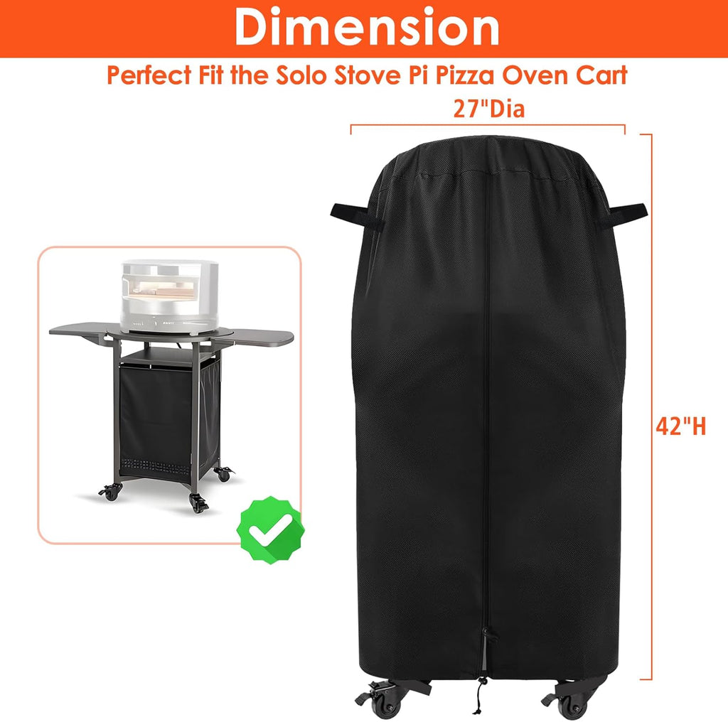 Cart Cover for Solo Stove Pi Pizza Oven Table, Heavy Duty 600D Waterproof Pizza-Oven StandCover, 40 inch Outdoor Cover for BBQ Cart/Pizza Topping Station/Grill, 27" Dia x 42" H