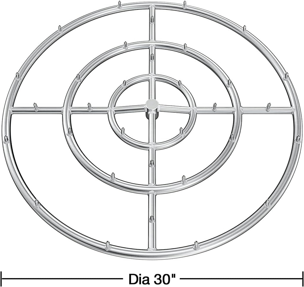 Stanbroil 30" High Flame Round Jet Burner Ring for Natural or Propane Gas Fire Pit, 304 Series Stainless Steel, Triple Ring