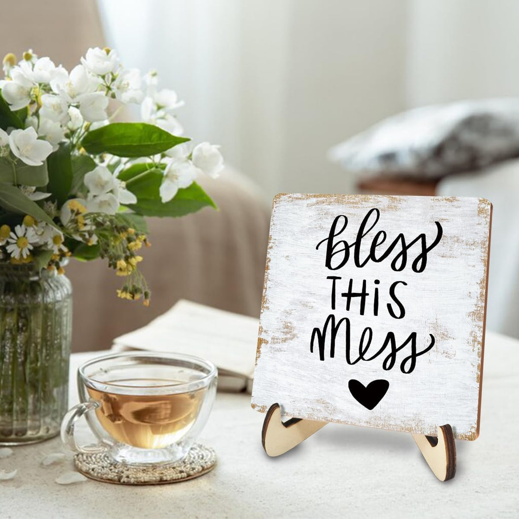 Inspirational Wood Sign Rustic Desk Decor Home Bathroom Office Decor Work Table Desk Accessories Decorative Christian Religious Bible Verse Faith Decorations Office Supplies for Desk Cubicle Decor