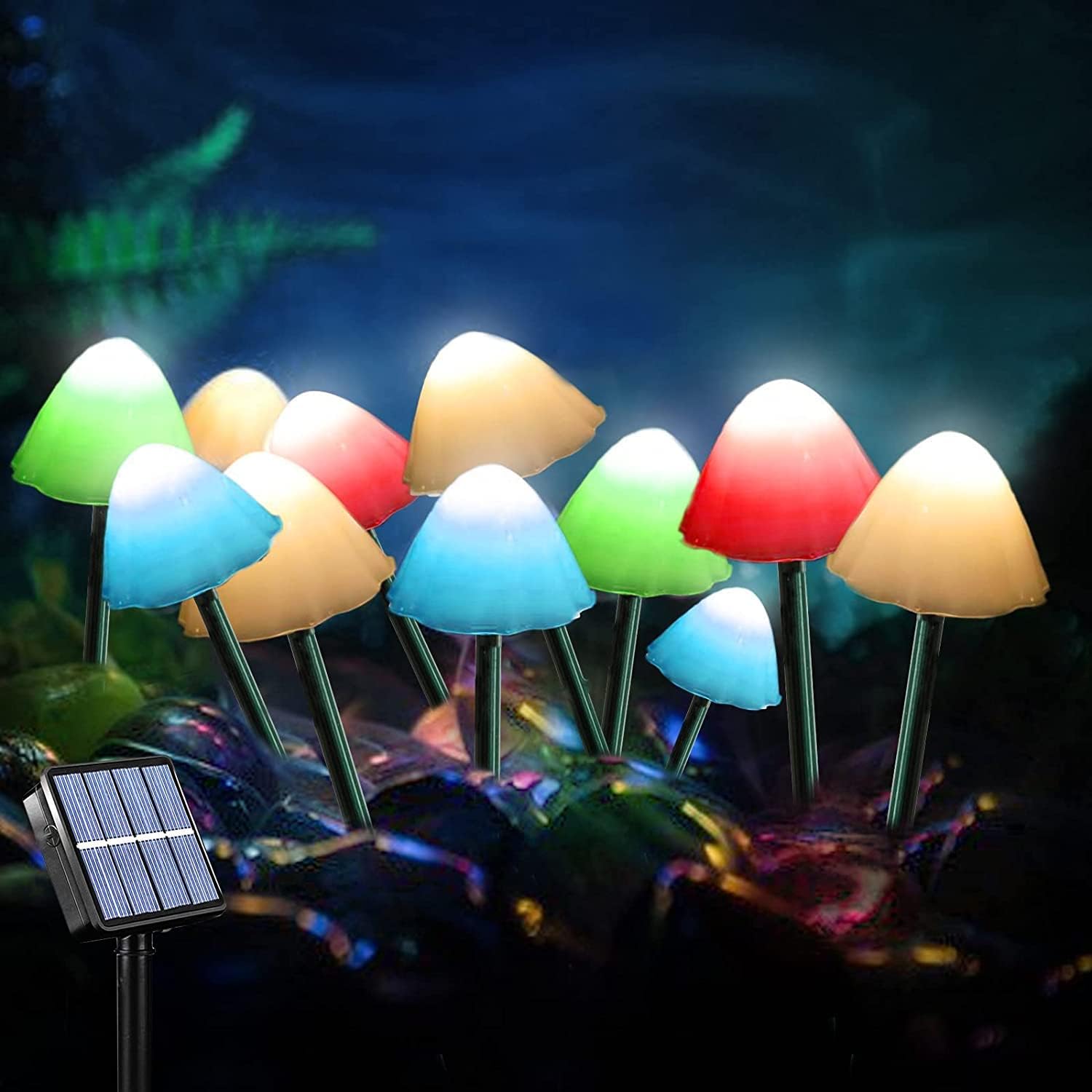 Outdoor Solar Garden Lights, Set of 12 Mini Solar Mushroom Light Outdoor Waterproof Cute Mushroom Shaped Pathway Landscape Lights for Yard Patio Garden Party Wedding Festival Decoration （Multicolor