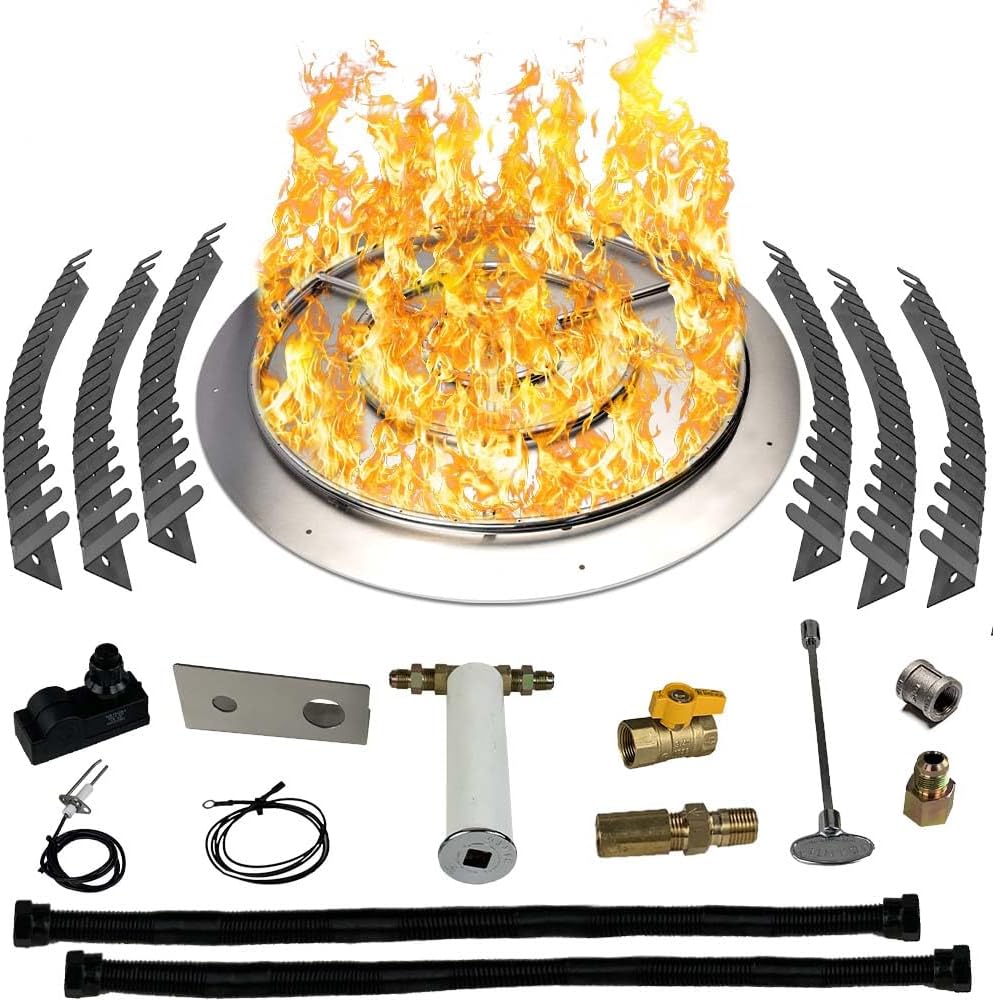 Stainless Steel Fire Pit Burner Pan & Ring Pro Kit for Liquid Propane, 36-Inch Pan, 30-Inch Ring, 250,000 BTU Max