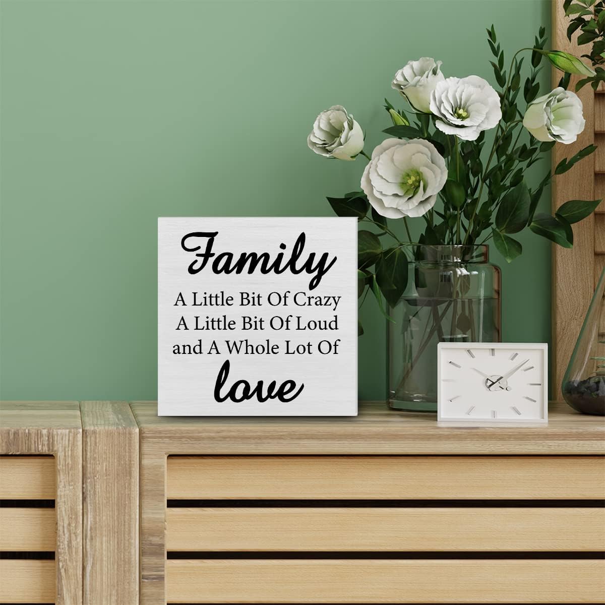 Family a Little Bit of Crazy Decorative Wooden Box Sign Family Quote Wood Block Plaque Decor Rustic Shelf or Wall Display for Home Living Room Bedroom