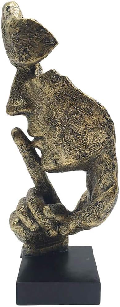 Silence is Golden The-Thinker Statue - Abstract Handcraft Keep Silent Thinker Statue Model Face and Hand Sculpture(Gold)