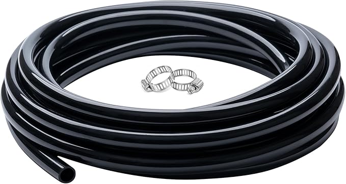 1/2" id - 10ft Black Vinyl Tubing Flexible PVC Tube Hybrid Hose Transfer Water Fuel Gas for Pond Fountain Garden Waterfall, Durable and Safe, with 2 Hose Clamps