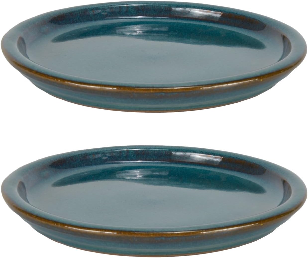 W&W Ceramic Plant Saucer - Plant Trays for Indoor Pots (Teal, 10 inches, 2 Packs)