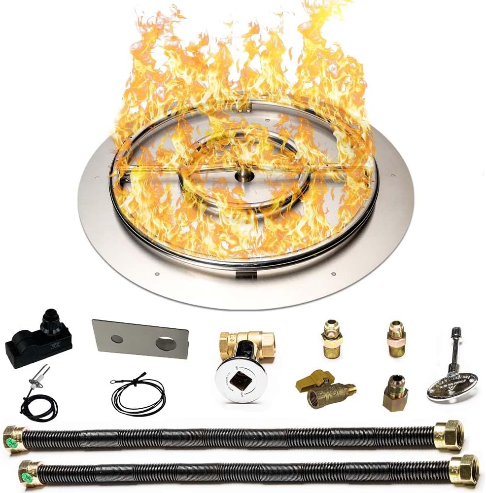 Stainless Steel Fire Pit Burner Pan & Ring Deluxe Kit for Natural Gas, 22-Inch Pan, 18-Inch Ring, 150,000 BTU Max