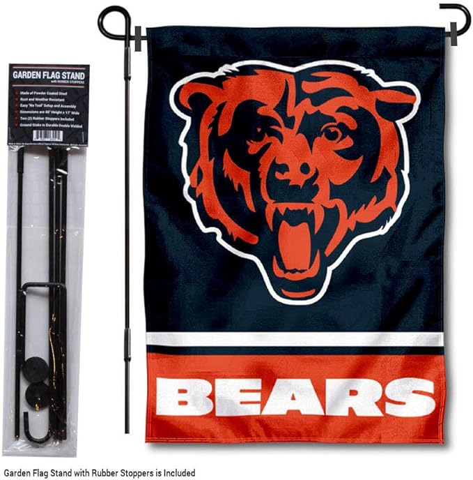 WinCraft Chicago Bears Bear Head Garden Flag with Stand Holder