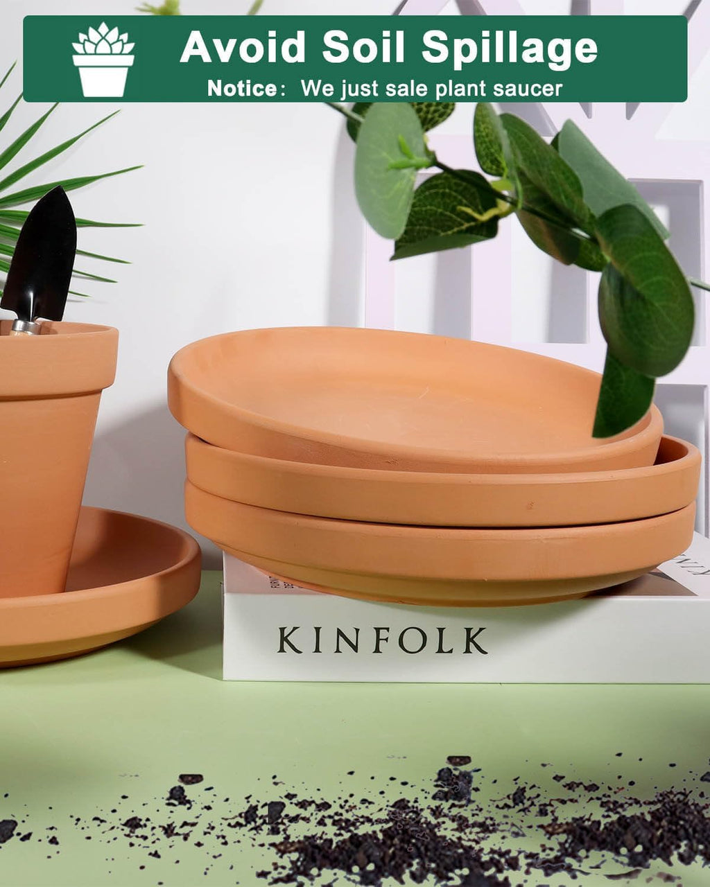 vensovo 9 Inch Terracotta Plant Saucer Pots Tray - 4 Pcs Round Planter Saucers for Indoor & Outdoor Plants, Large Clay Trays Perfect for 8 Inch 8.5 Inch 9 Inch Flower Pot