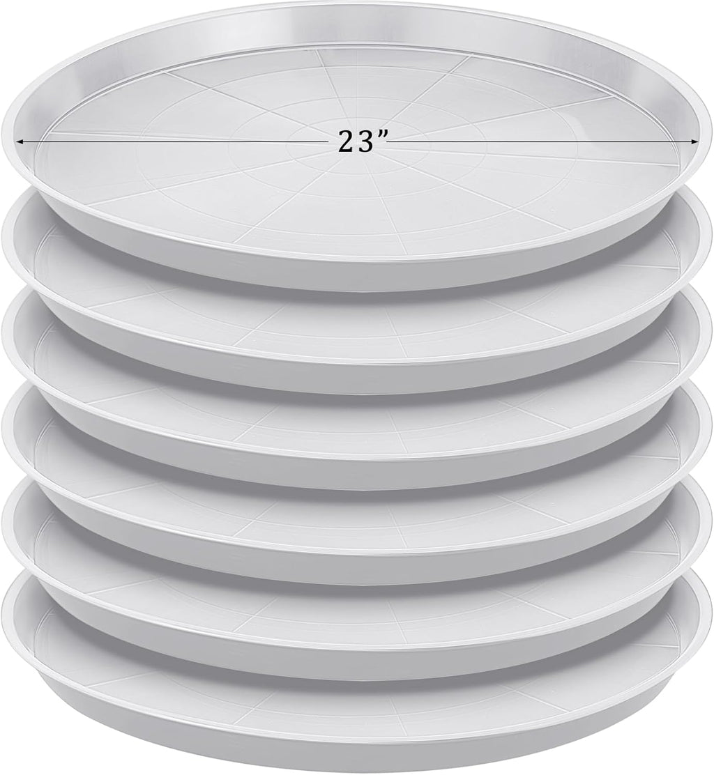 Eccliy 6 Pack Plastic Plant Saucer Heavy Duty Planter Saucers Large Plant Pot Saucers Plastic Water Trays for Indoors and Outdoors Flower Plant Plant Drip (White,23 Inch)