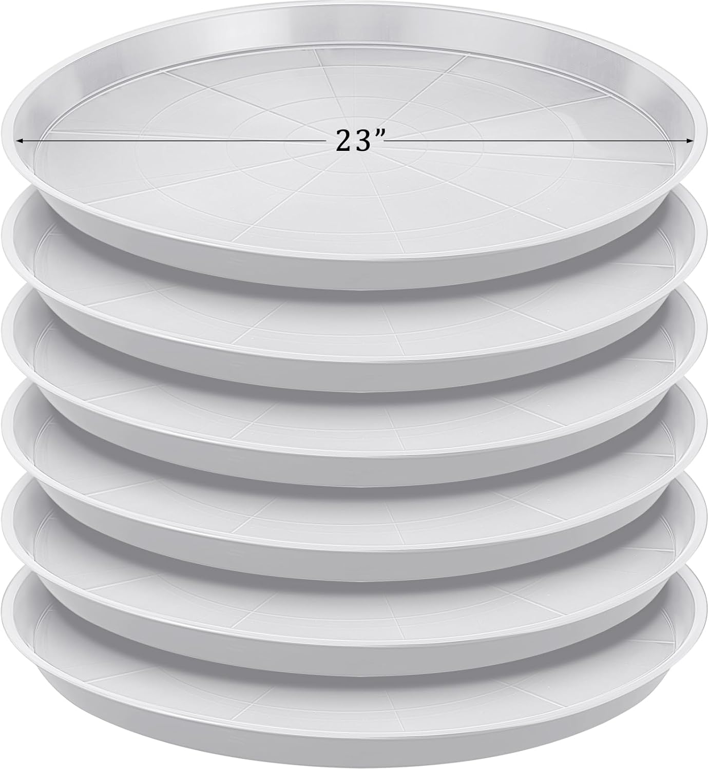 Eccliy 6 Pack Plastic Plant Saucer Heavy Duty Planter Saucers Large Plant Pot Saucers Plastic Water Trays for Indoors and Outdoors Flower Plant Plant Drip (White,23 Inch)