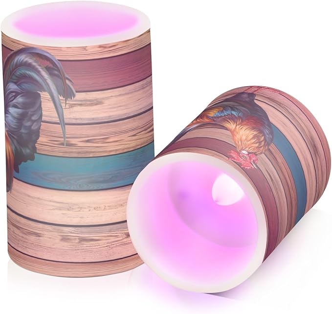 Flickering Flameless Candles, Rooster LED Candles with Remote Timer, Set of 2 Battery Operated Candle for Valentine Wedding Birthday