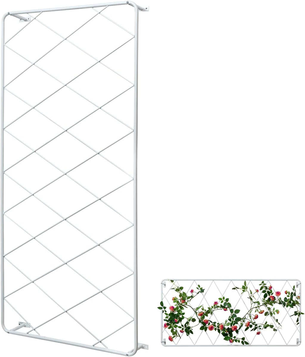 MyGift 50 by 24 Inch Single Panel Wall Mounted Garden Trellis with Metal Diamond Screen, Hanging Lattice Support Frame for Outdoor or Indoor Climbing Plant Vines (Matte White, 1 pc)