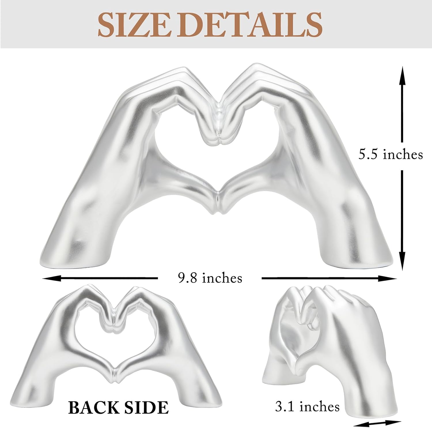 Valentines Day Gifts for Him, Heart Hands Sculpture, Heart Hands, Valentines Day Decorations, Silvery Room Decor for Living Room Bedroom Bookshelf, Silvery
