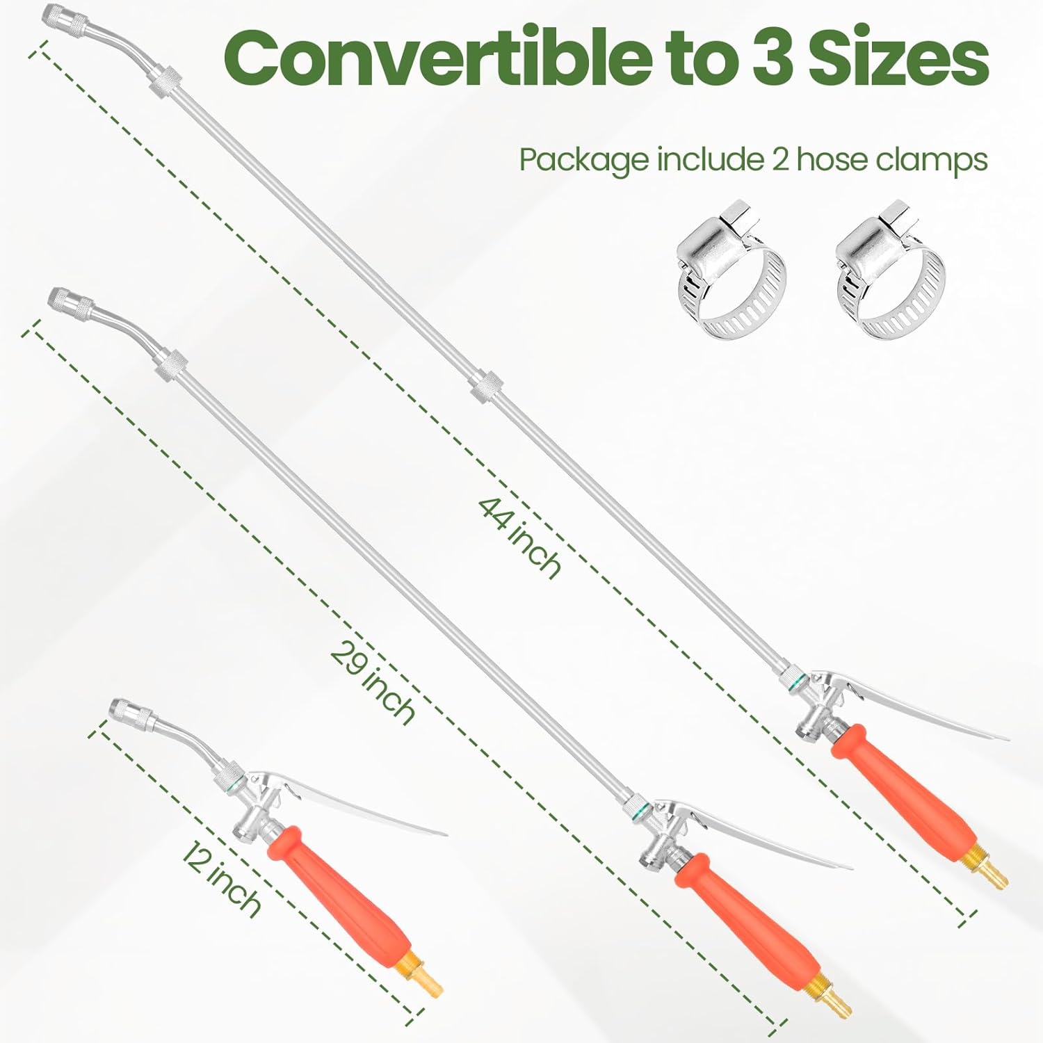 29"-44" All Metal Replacement Sprayer Wand, Suitable for 1/2" Hose Quick Connector, 1/4" & 3/8" & 1/2" Brass Barb Spray Wand, Built-in Shut Valve Stainless Steel Spray Wand (44" Sprayer Wand)