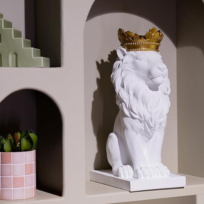 LCdecohome Sculptures Home Decor Lion Statue 15 Inch White Lion Decoration for Living Room 8.5 * 5.5 * 15 Inch
