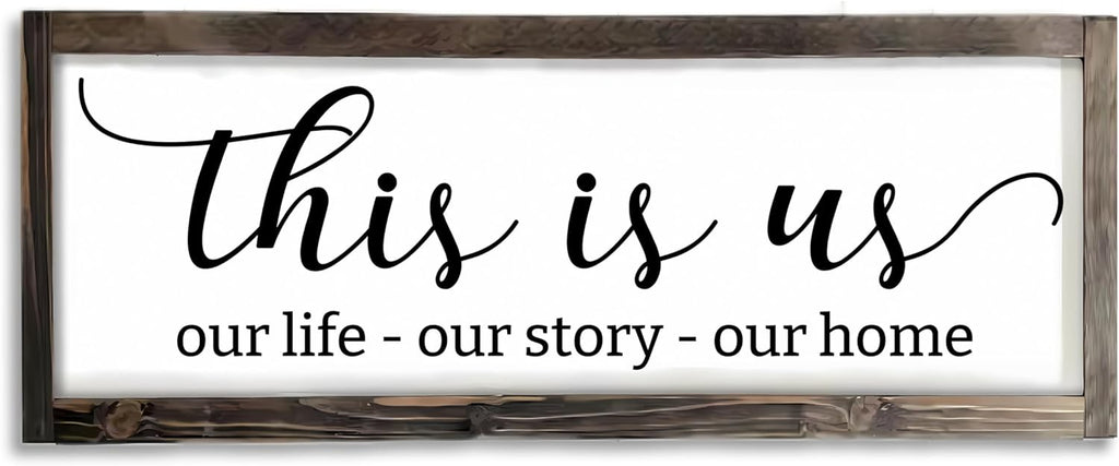 Dazingart This Is Us Sign, Our Life Our Story Our Home Sign, Farmhouse Family Wooden Wall Decor for Living Room Bedroom (This Is Us)