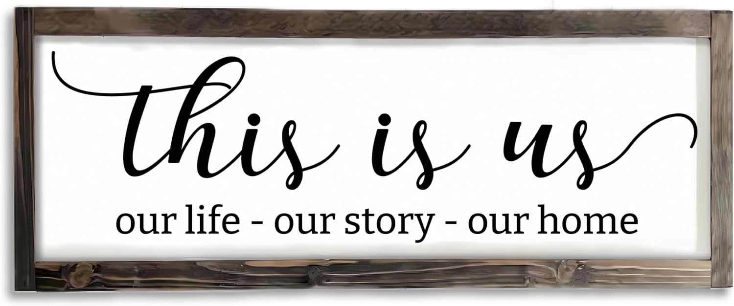 Dazingart This Is Us Sign, Our Life Our Story Our Home Sign, Farmhouse Family Wooden Wall Decor for Living Room Bedroom (This Is Us)