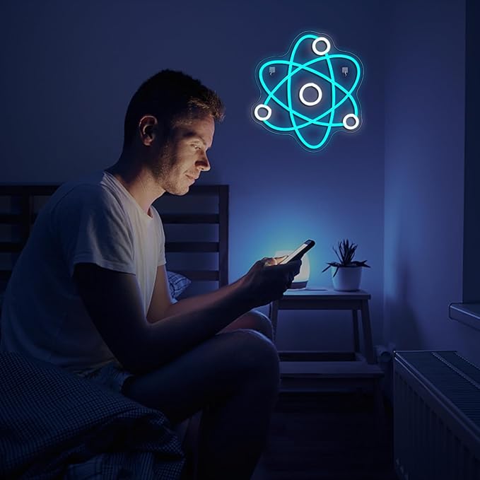 Molecule Neon Sign Blue White Led Neon Lights Neon Bar Signs for Wall Decor USB Light Up Sign Neon Molecular Structure Signs for Boys Room Party Kids Room Birthday