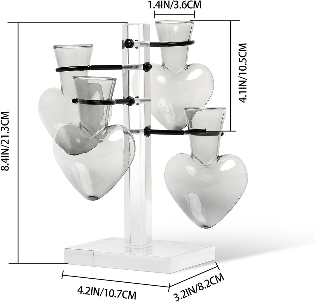 Clear Plants Propagation Stations Terrarium Kit Birthday Gift for Women for Indoor Home Office Decor Acrylic Plant Accessories - 4 Love Hear Vase