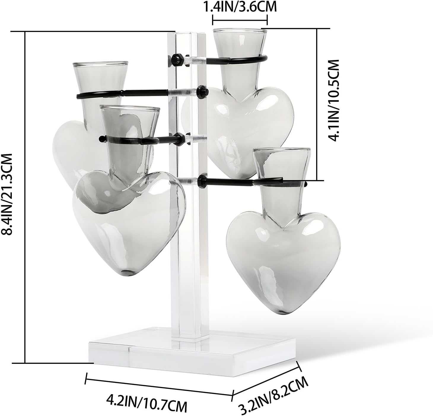 Clear Plants Propagation Stations Terrarium Kit Birthday Gift for Women for Indoor Home Office Decor Acrylic Plant Accessories - 4 Love Hear Vase