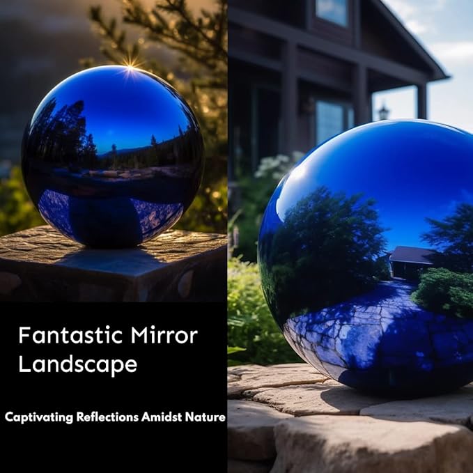 10 Inch Stainless Steel Gazing Globe,v2croft Hollow Ball Mirrored Surface Polished Shiny Sphere,Garden Stainless Steel Gazing Ball for Outdoor Lawn Pond Yard Ornament(Blue)