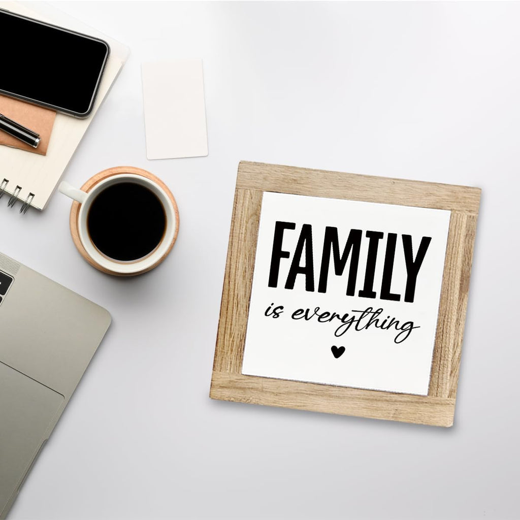 Farmhouse Rustic Tabletop Decor, Family is Everything, Rustic Family Wooden Block Plaque Sign for Home, Wood Plaque Decoration, Inspirational Decorations for Home Office 5.9X5.9X0.7inches