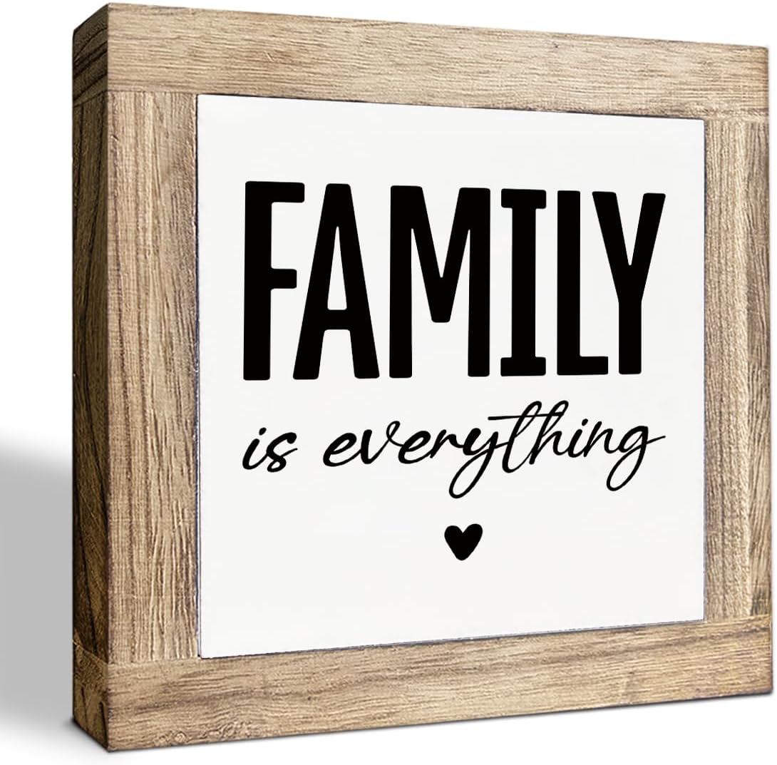 Farmhouse Rustic Tabletop Decor, Family is Everything, Rustic Family Wooden Block Plaque Sign for Home, Wood Plaque Decoration, Inspirational Decorations for Home Office 5.9X5.9X0.7inches