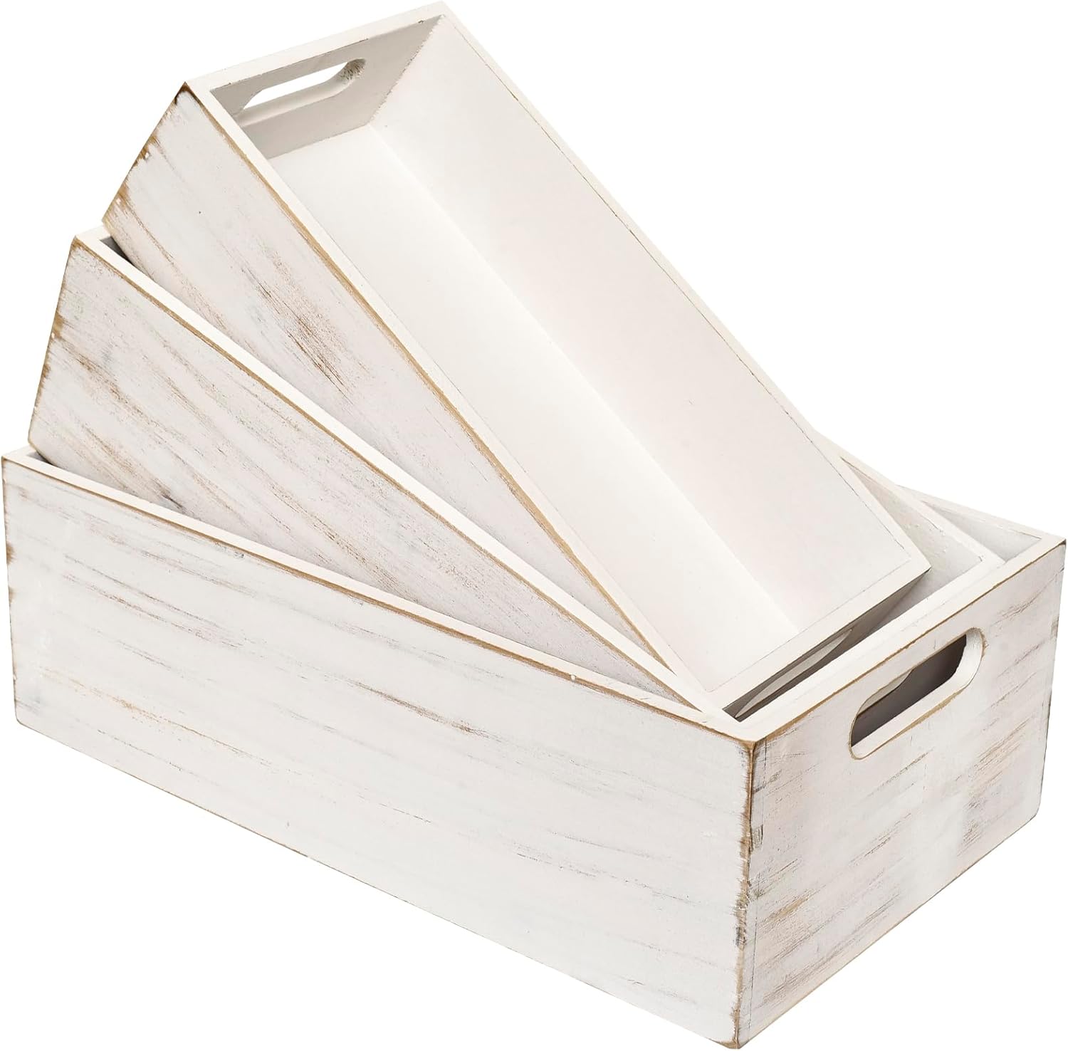 Set of 3 Wooden Boxes for Storage Small Crates for Display and Organizing, Farmhouse Style Storage Boxes for Crafts, Decor, Home Pantry and Living Room