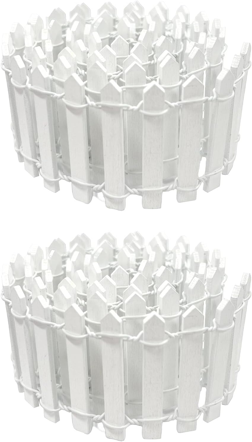 35 Inches Mini Fairy Garden Fence DIY Small Wood Decorative Picket Fence Micro Landscape Miniature Ornaments for Dollhouse, Crafts, Diorama Project, Plant Pot (White(2 PCS))