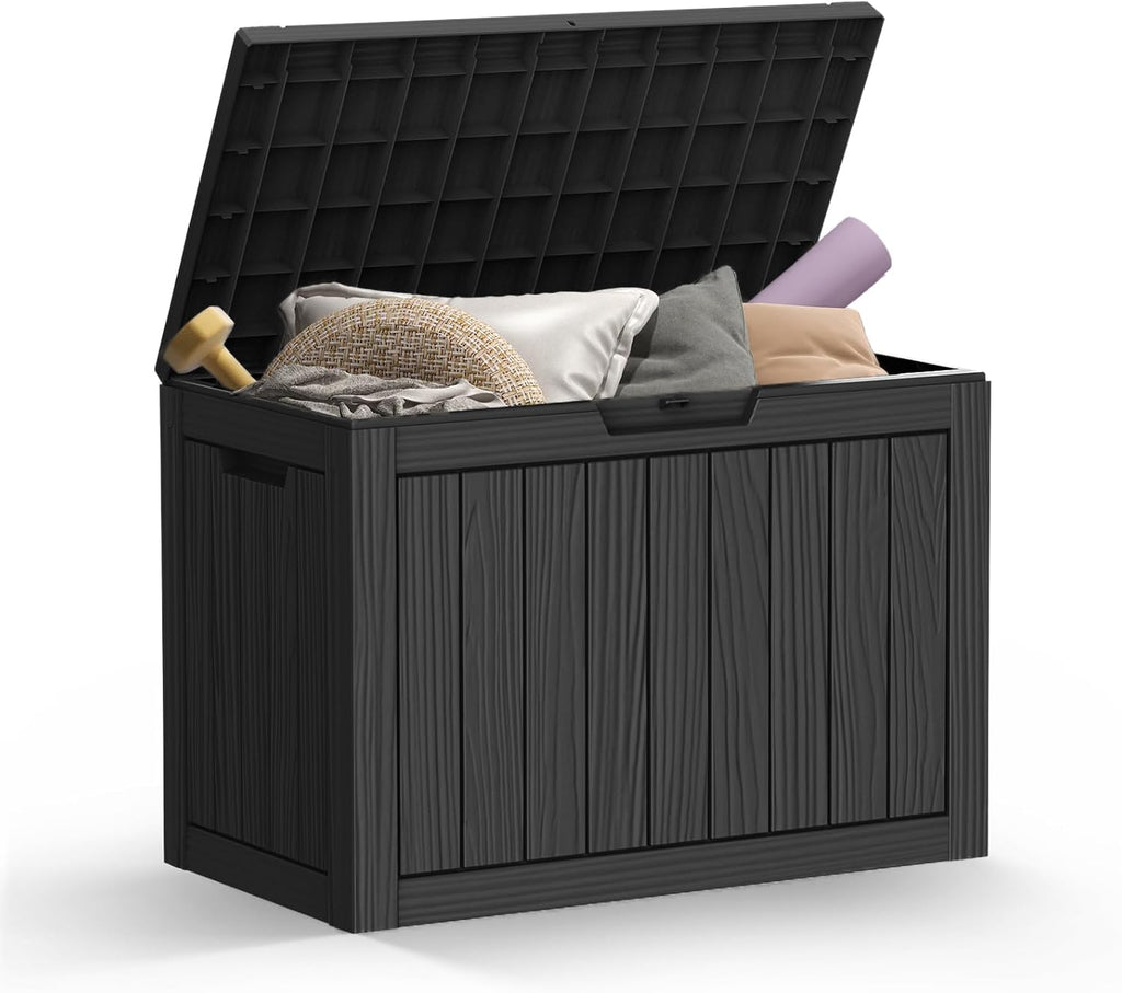 Mars Villa 45 Gallon Outdoor Storage Box, Resin Deck Box Waterproof, Storage Chest for Outside Patio Furniture Cushions, Pool Supplies, Garden Tools, UV Resistant and Weatherproof, Black
