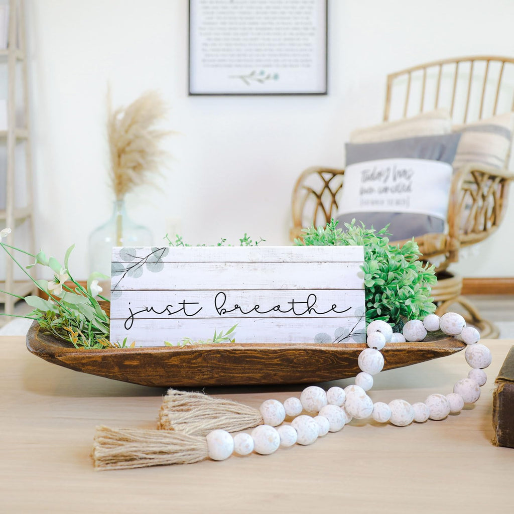 Simply Said, INC Inspire Boards Just Breathe Sign, Rustic Wooden Plaque, Farmhouse Wall Decor, Motivational Mindfulness Quote Board, 12 x 5.5 Inch