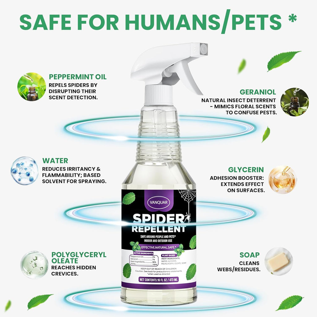 16 oz Peppermint Oil Spider Repellent Spray - Natural Insect Deterrent for Home & Garden