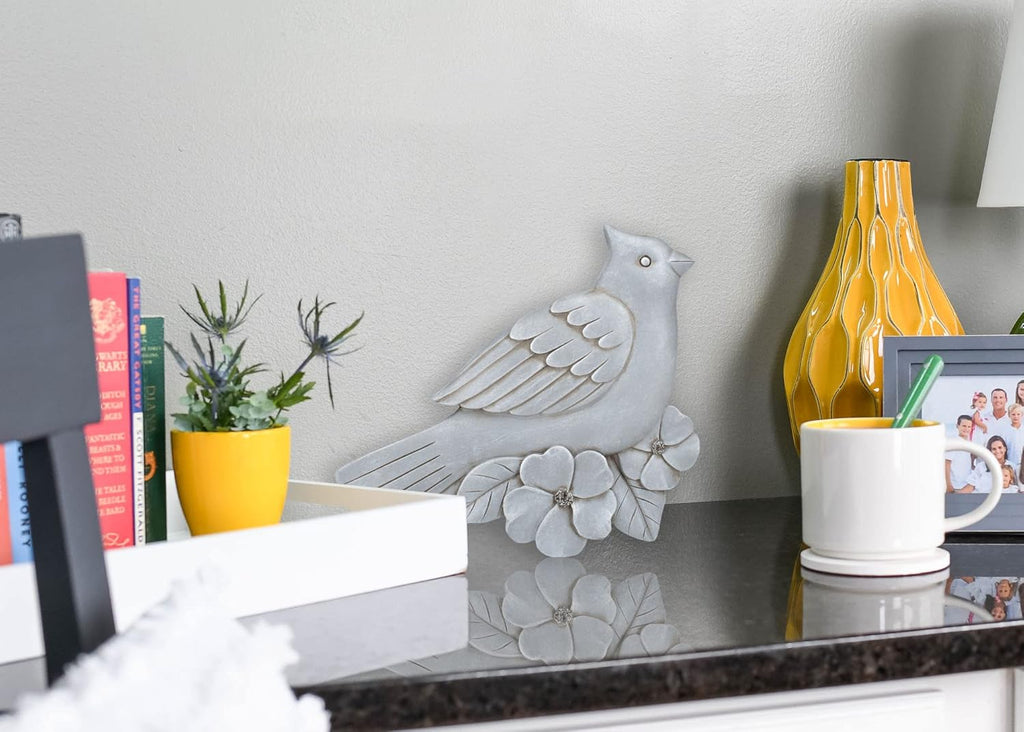 NAT & Jules Animal Character Shaped Dimensional Indoor Outdoor 11 inch Cast Resin Decorative Garden Stepping Stone, Patio, Walkway Sculpture Yard Art, Stone Grey Cardinal