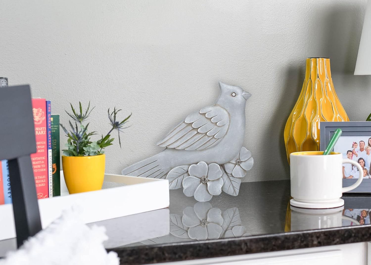 NAT & Jules Animal Character Shaped Dimensional Indoor Outdoor 11 inch Cast Resin Decorative Garden Stepping Stone, Patio, Walkway Sculpture Yard Art, Stone Grey Cardinal