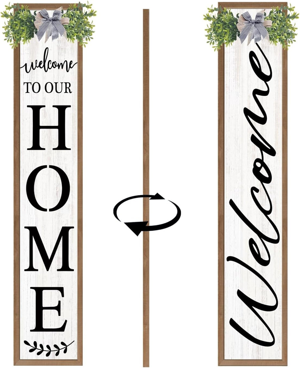 Double-sided Welcome to Our Home Wooden Sign Stand with Magnetic-adhesive Wreath for Front Door, 47" Vertical Farmhouse Welcome Porch Sign for Outdoor Patio Garden, 2in1 Large Tall Porch Leaner Decor