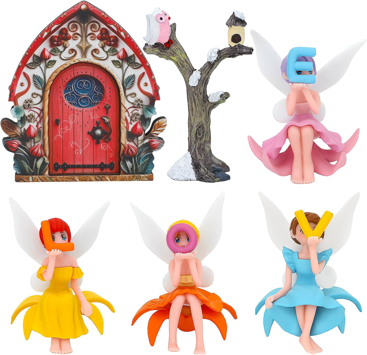 ONEST 6 Pieces Miniature Fairy Garden Accessories Small Fairy Figurines Hand Painted Fairies Figures for Car Decor Garden Flower Pot Birthday Cake Topper