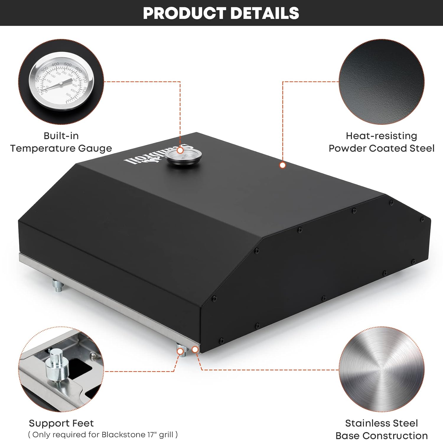 Stanbroil Outdoor Pizza Oven for Blackstone 17" or 22" Tabletop Griddles, Portable Pizza Maker with 13" Pizza Stone and Temperature Gauge, Blackstone Flat Top Gas Grill Accessories