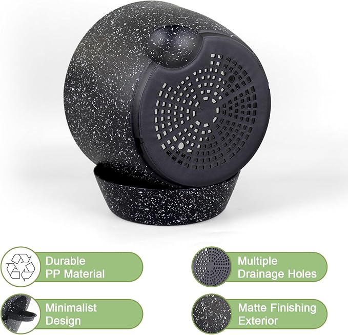 12 inch Large Self Watering Pots, Planter, Plant Pots with Mesh Drainage Holes for Indoor Outdoor House Plants and Garden, Plastic Flower Pots with Deep Reservoir, Speckled Black