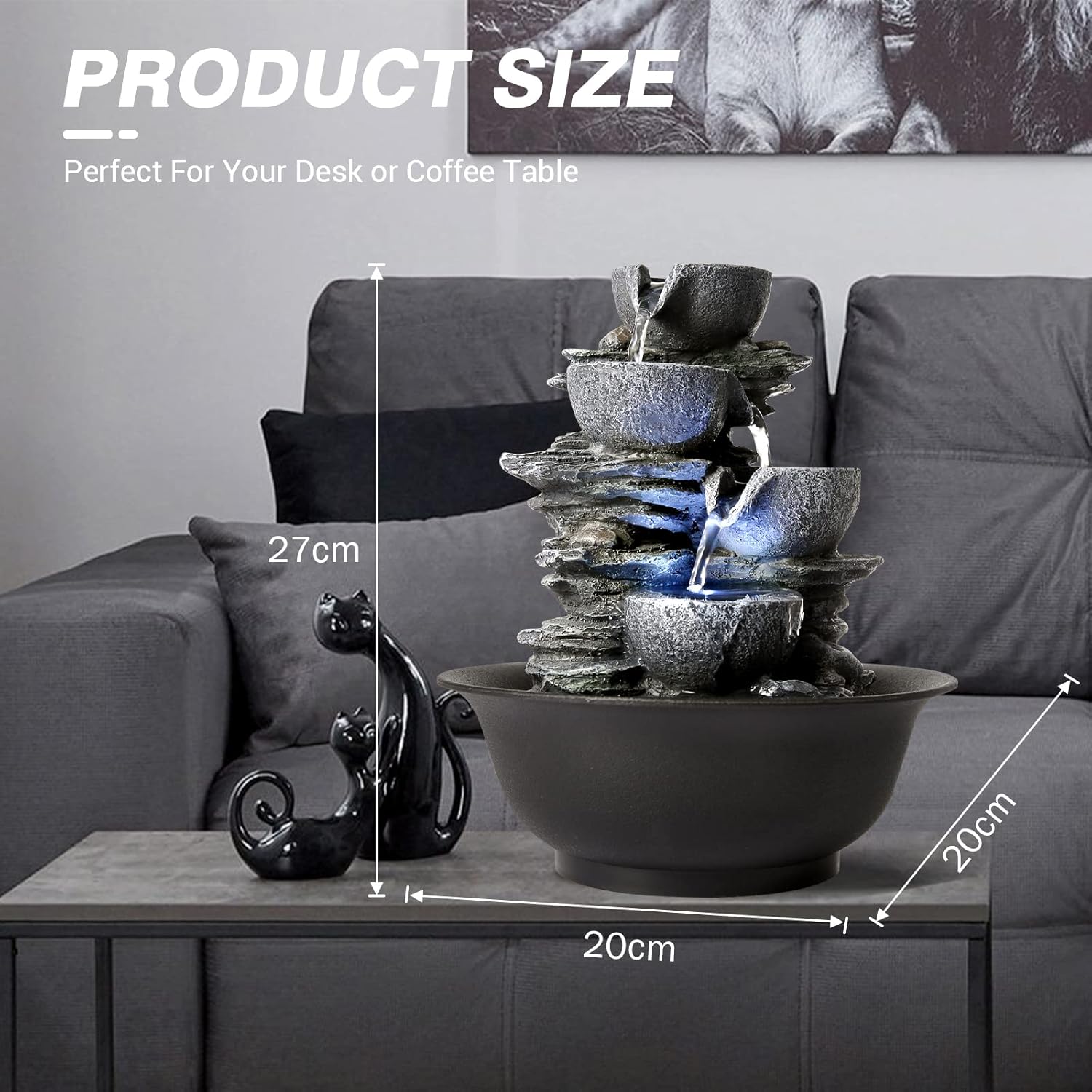 WICHEMI Indoor Water Fountain Tabletop Fountains Waterfall Fountain Indoor Water Feature Feng Shui Zen Meditation Cascading Desktop Fountains with LED Light for Home Office Indoor Decor (Style 15)