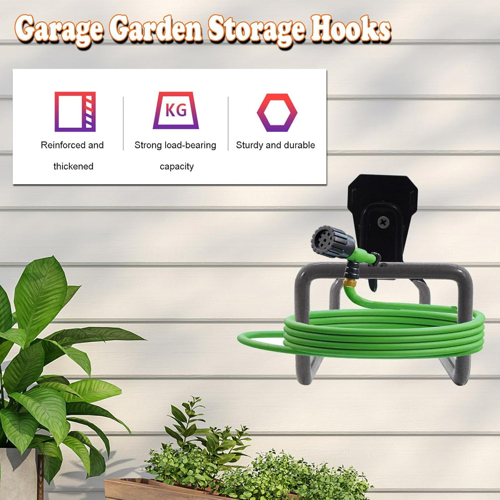 Metal Garden Hose Holder - Heavy Duty Wall Mounted Hose Reel for Outside, Hose Hanger, Sturdy Water Hose Storage, Easy Install, Versatile Use, Garden Hose Rack (Black 1pc)