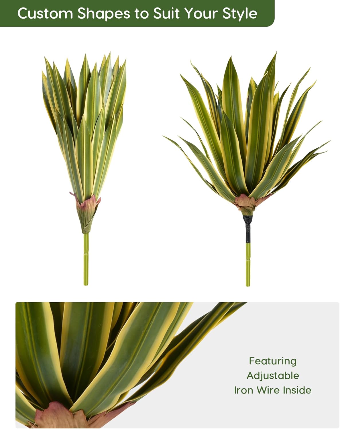 Velener Artificial Outdoor Agave Plants, Golden Outdoor Faux Plants with Broad Sword-Shaped Leaves, Small Size UV Resistant Fake Agave Plants for Indoor and Outdoor Decor(14 Inch)-2 Pack