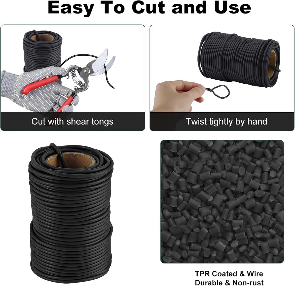 101 Feet Soft Plant Ties Black Plant Twist Ties, Plant ties for Support. for Plants Gardening Office Home, TPR Flexible Garden Ties Supplies with 3mm Diameter