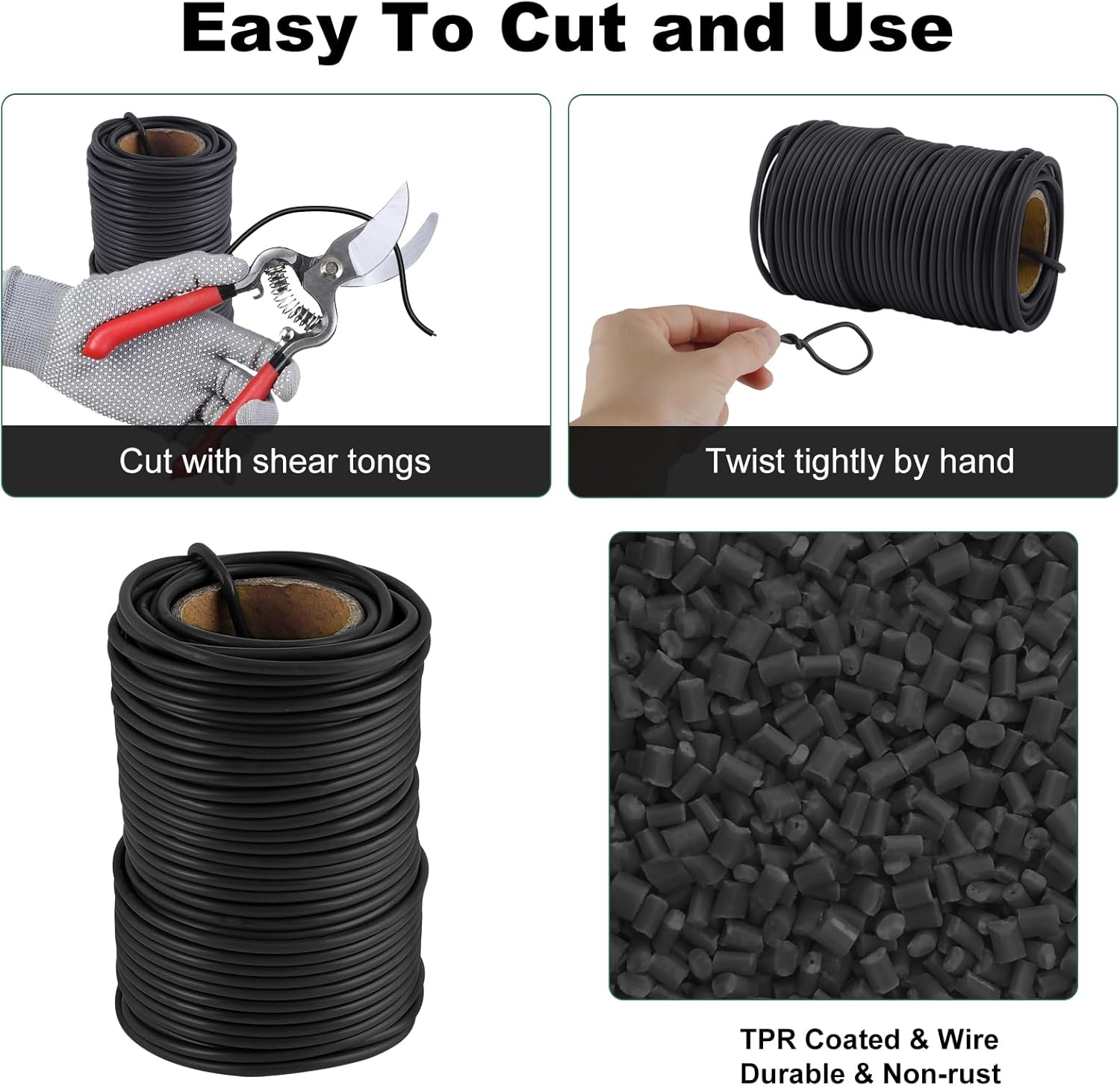 101 Feet Soft Plant Ties Black Plant Twist Ties, Plant ties for Support. for Plants Gardening Office Home, TPR Flexible Garden Ties Supplies with 3mm Diameter