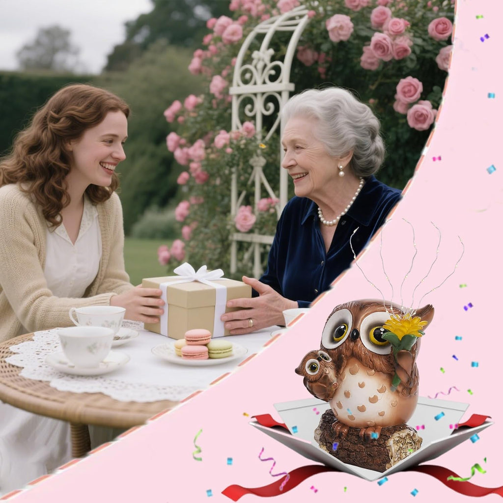 Solar Garden Statues Outdoor Decor, Fairy Owl Statue Garden Decor, Resin Yard Decorations Outdoor for Patio, Porch, Balcony, Lawn Ornaments, House Warming Birthday Gifts for Mom Women Grandma