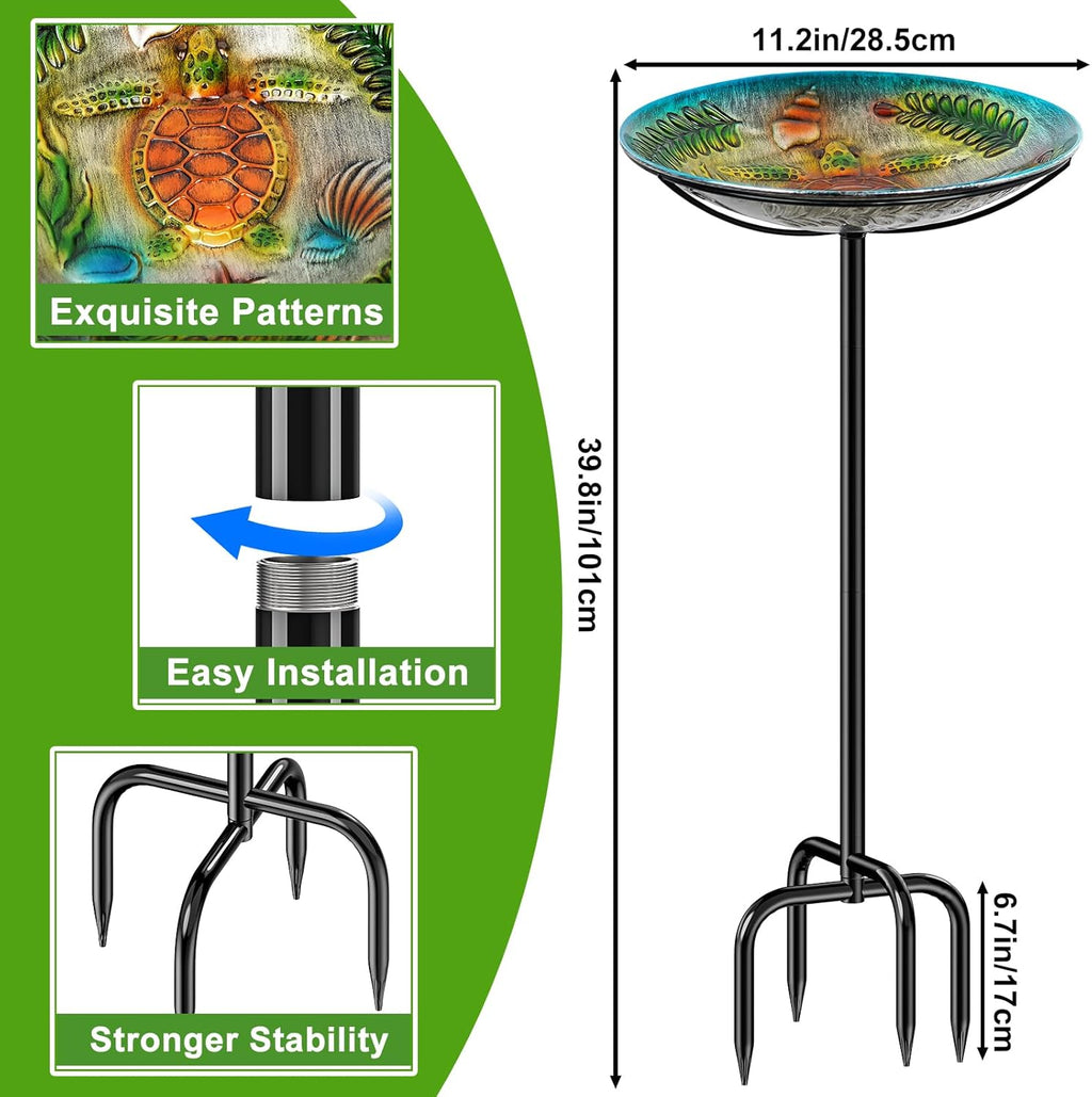 Metal Bird Bath for Outside, Detachable Birdbath & Birdfeeder with Base Stake, Vintage Bird Baths Feeder Bowl for Outdoors Garden Yard Lawn Decor (Vintage Silver)