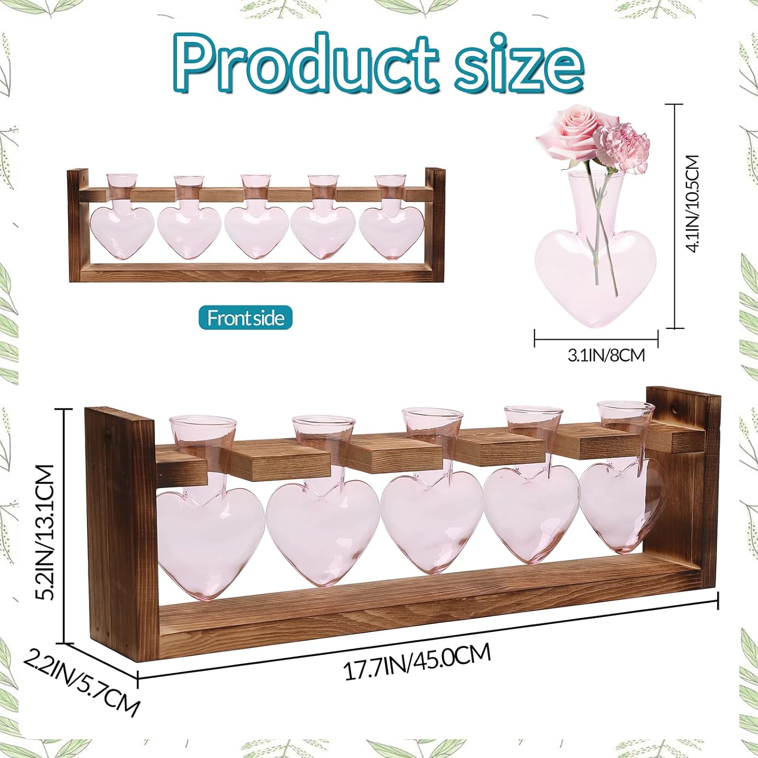 Plant Terrarium Hanging Propagation Stations Gift for Women Air Plants Holder with Wooden Stand Heart Glass