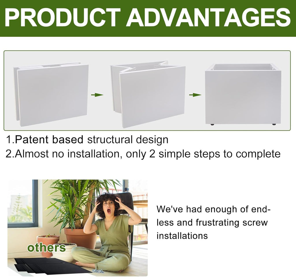 Metal Planter Box Rectangular Block-No Installation Required Galvanized Steel Long Box Planter Modern Outdoor Planters All-Weather Use with Drainage Holes for Patio/Porch,16 ×12×12IN（White）