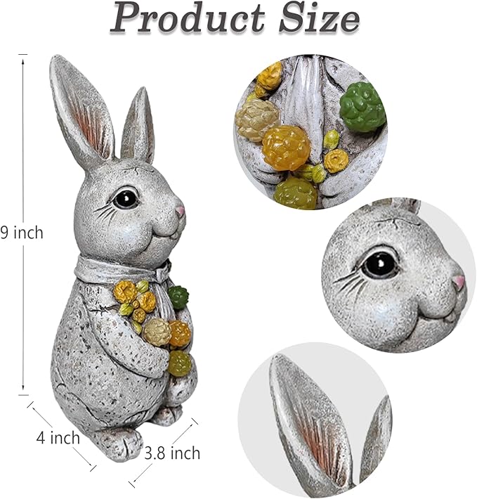 Easter Bunny Statue with Glowing Decorative Solar Ball - Home and Garden Rabbit Decor Solar Garden Outdoor Statue for Patio and Garden Easter Gifts,Figurine Light Gifts for Bunny Lovers and Friends